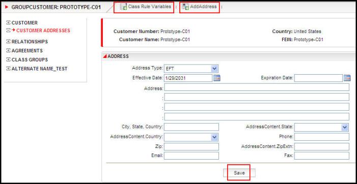 Group Customer Address Screen showing security applied Group Customer Address Screen showing security applied